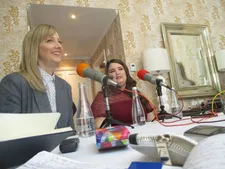 Judy Greer with Isabella Amara: "I'm a real dog lover and I work with a rescue in Los Angeles called Wags and Walks …"